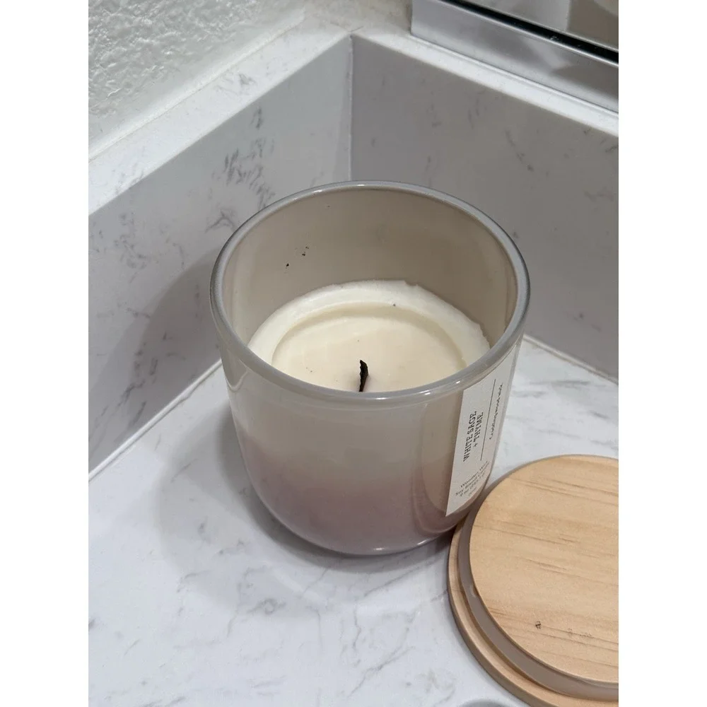 Threshold Target White Sage Thyme Wooden Wick Soy Blend Candle 9oz USED